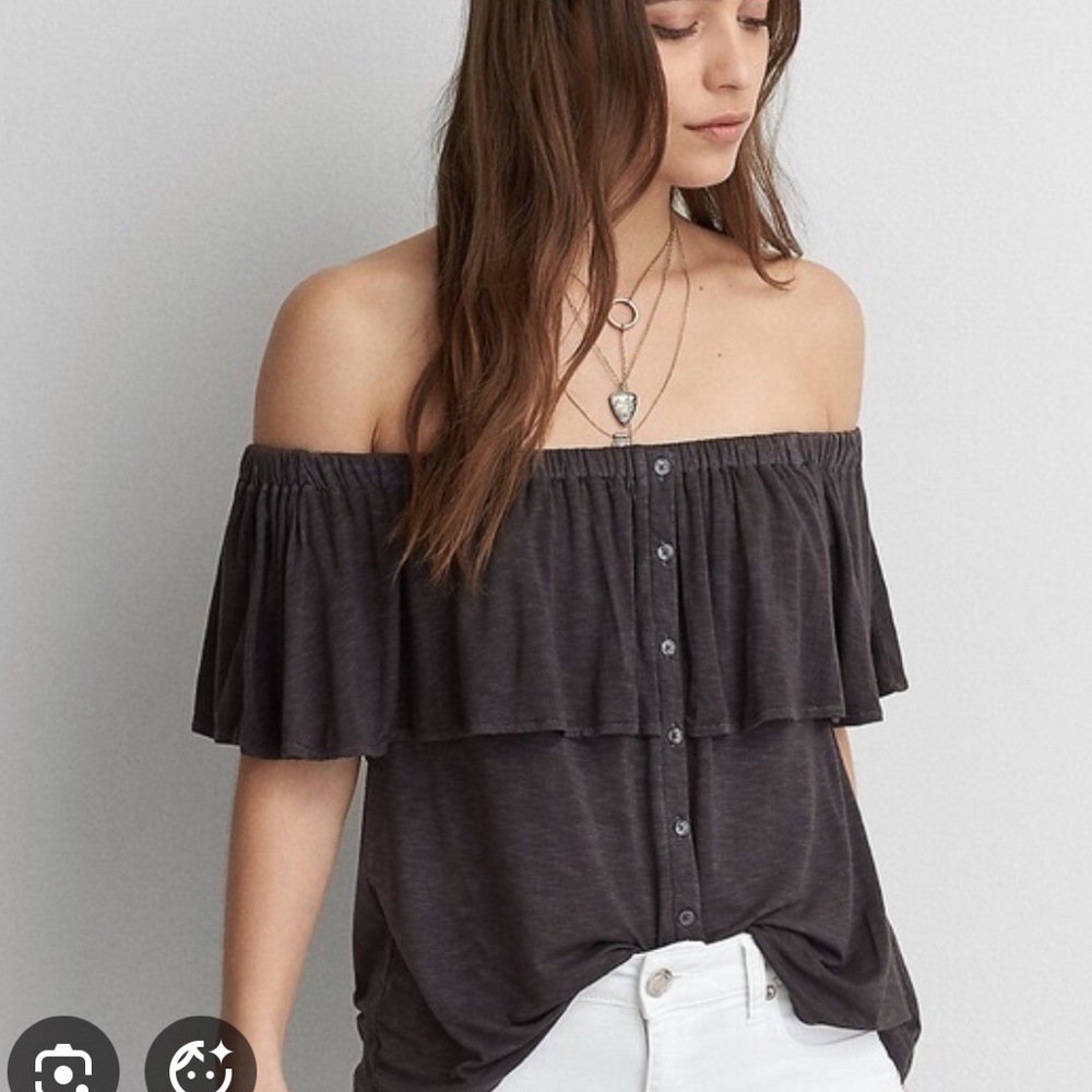 American Eagle Outfitters Off-Shoulder Top in Dark Gray